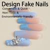 Autumn and Winter Blue Series Wearable Nails with Flower and Bowknot Glitter, Elegant Sweet Cool Girl Nail Tips, Brightening Nails