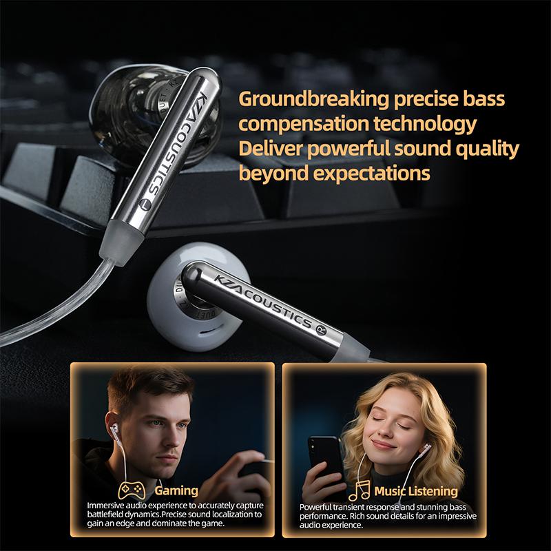KZ Duet Quad Core Dual Dynamic Drivers Earphones In Ear Wired Earbuds for Music Gaming HiFi Sound Quality Stereo Headset