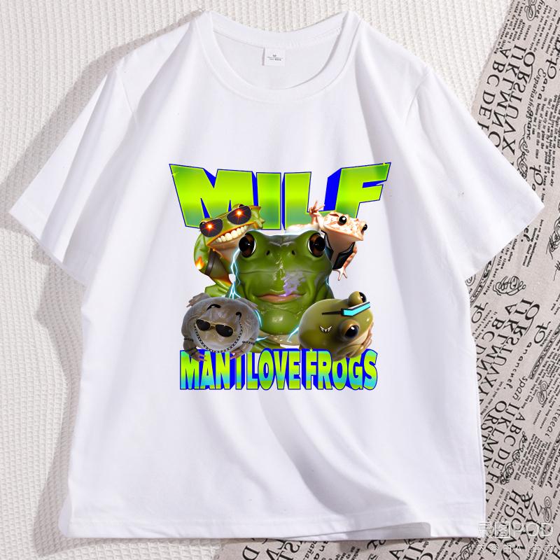 MILF Мужская футболка Я Люблю Лягушек Смешная Футболка с Мемом про Лягушку Ретро Графическая Футболка Подарок Любителю Лягушек Y2K Свободная Короткий Рукав Мужская Одежда