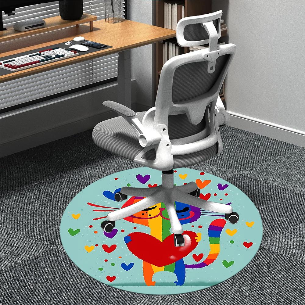 1pc Rainbow Cats Office Round Area Rug, Indoor Mat Suitable ForOffice, Under Office Chairs Bedroom Living Room Home Decor, Room Decot225