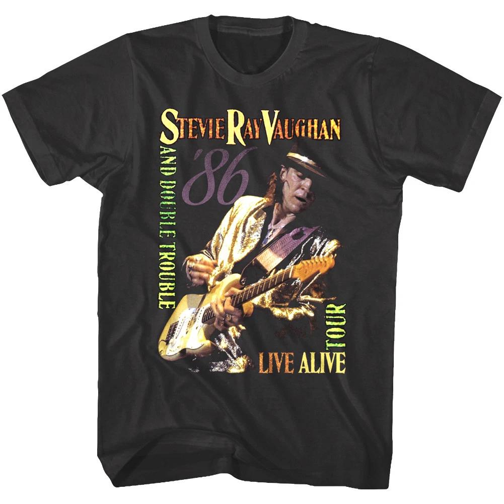 Stevie Ray Vaughan & Double Trouble LIVE ALIVE Tour 1986  T Shirt Rock Band Men's and Women's Same Crew Neck Pure Cotton T-shirt