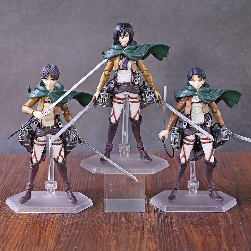 Anime Attack On Titan Figures Levi Mikasa Ackerman Eren 16cm Action Figural Pvc Toys Model Kids Doll Brinquedos Decor Home Figma