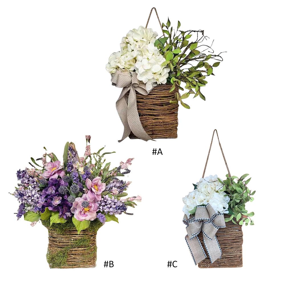 Artificial Lavender Garland Hanging Baskets Pendant Door Hanging Wildflower Wreath Ornaments Gifts Home Decor for Wedding Party