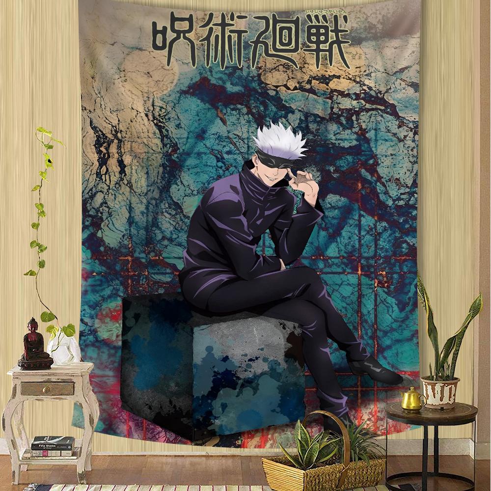 Групповая Битва Jujutsu Kaisen Настенный Гобелен Динамичное Искусство Персонажей Дерзкий Декор Комнаты для Фанатов Сёнэн Аниме и Экшн Манги