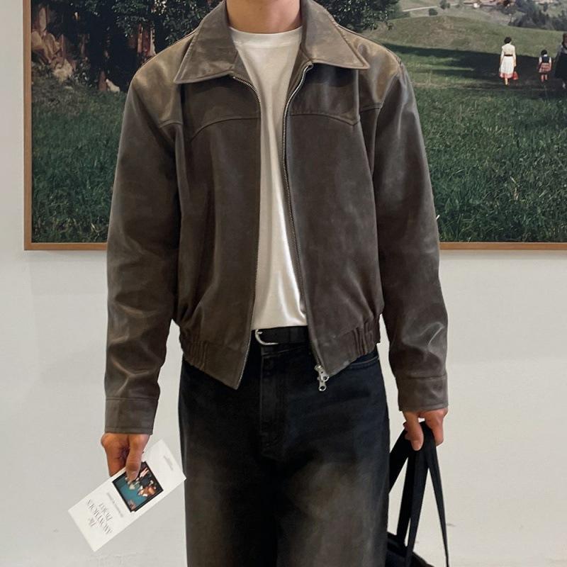 Короткая кожаная куртка в стиле ретро для мужчин, весенняя куртка со свободными лацканами, модная куртка в корейском стиле