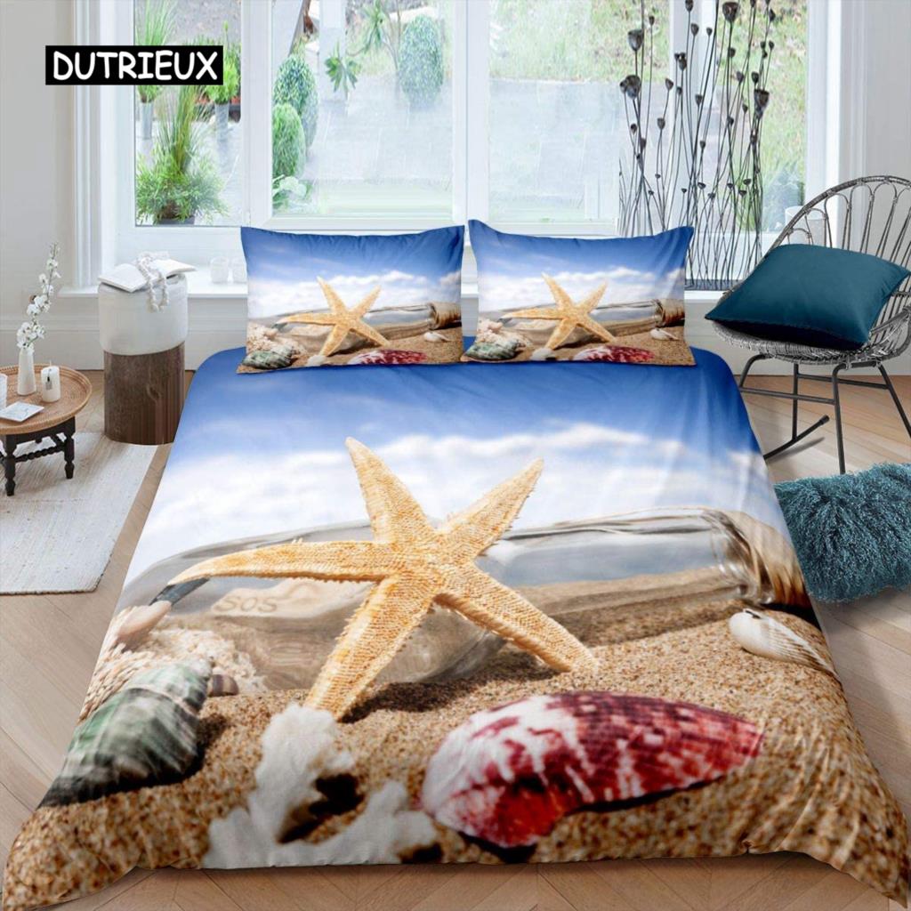 Комплект постельного белья Starfish Summer Beach Seashell Starfish Twin Комплект постельного белья из полиэстера Hawaiian Tropical Nature Sea King Quilt Cover