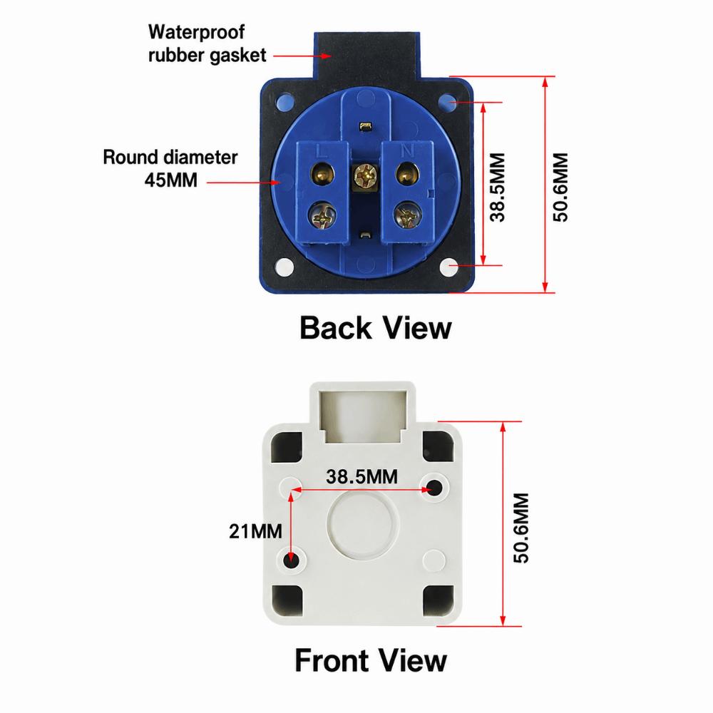Single Phase AC Power Socket 2 Pin 16A EU Standard Plug Industrial Connector Garden Device
