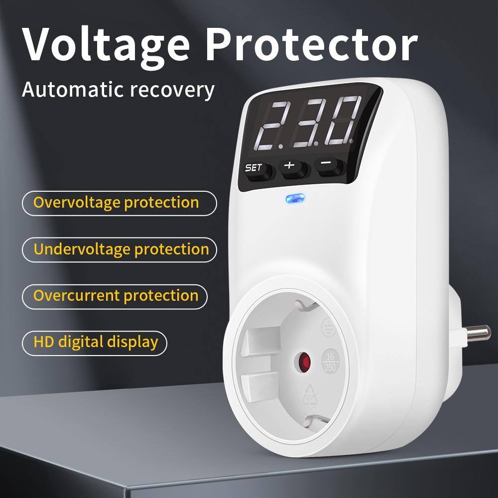 16A 230V Automatic Voltage Protector Switch Adjustable Power Surge Protection EU Socket Type Volt Safe For Home Appliances