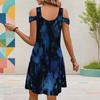 Women Plus Size V Neck Cold Shoulder Short Sleeve Printed Blue Green Casual Dress