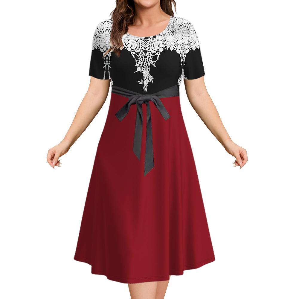 2025 Летние платья для женщин Лоскутный принт Короткий рукав Женская одежда Свободная юбка А-силуэта Элегантные и красивые женские платья