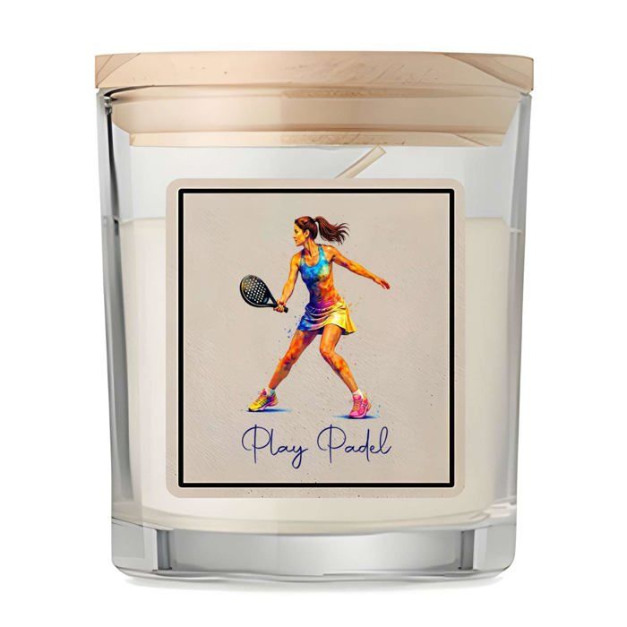 Bougie parfumée - PLANETEE - Play Padel Femme - Parfum vanille - Couvercle bambou - Pot verre 8,5x7 cm