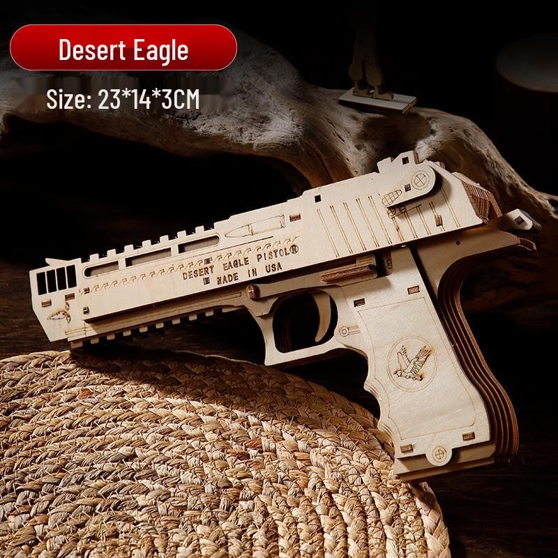 Wooden Desert Eagle 3D Puzzle Model - Rubber Band Gun Building Blocks Educational Toy