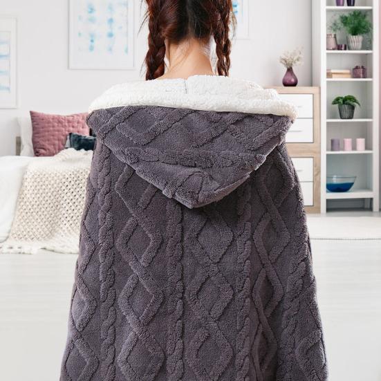 Накидка-шаль с капюшоном для дома и улицы теплая толстая двухсторонняя плюшевая машинка