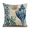Linen Pillowcase Hand-painted Marine Cotton Linen Coral Seahorse Starfish Octopus Home Soft Furnishing Cushion Cover