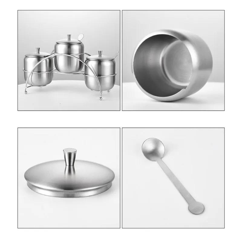 1 набор 350 мл Сахарница из нержавеющей стали Банка для приправ для кофе Емкость для приправ Контейнер для специй Канистра Соусник с крышкой и ложкой