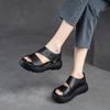 Women Sandals Thick Sole Peep Toe Platform Shoes Genuine Leather Vintage Comfortable Sandals