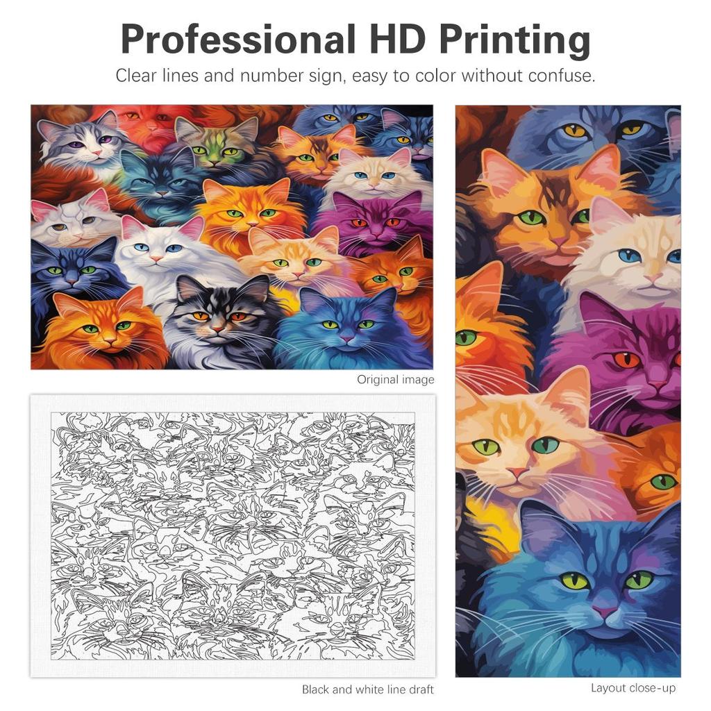 RUOPOTY Acrylic Paint By Numbers Colorful Cats Oil Painting By Numbers On Canvas Animals 40x50cm Frameless DIY Home Decor Wall Art