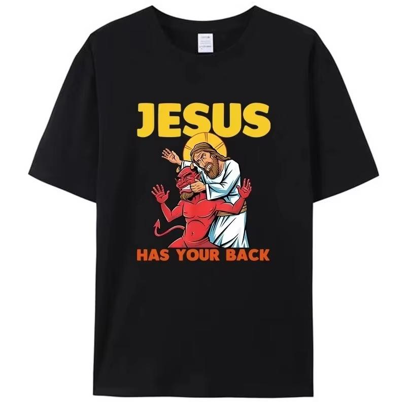 2026 New Relaxing For Jesus Has Your Back Tshirt Unisexs Summer Personality Street Cotton Loose Crew Neck Unisexs Tshirt