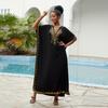 Пляжные накидки, черные кафтаны с вышитыми цветами и воротником-стойкой для женщин, праздничные купальные костюмы больших размеров