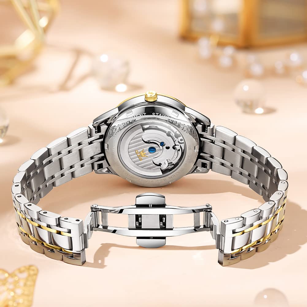 OLEVS Ladies Watch Mechanical Automatic Cute Arm Watch Ladies Watch Waterproof Luminous Diamond Sparkling Ladies Watch Date Ladies Watch White