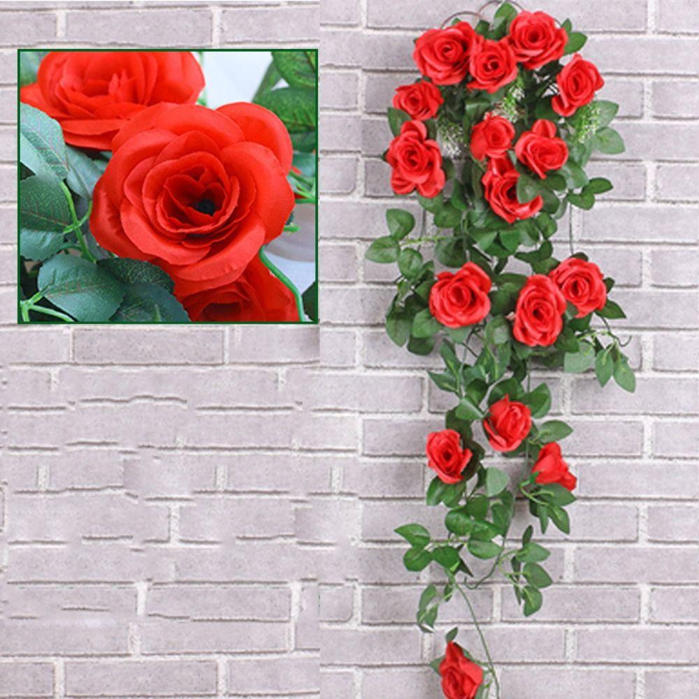 18 Heads Home Vine Hanging Artificial Vine Plant Garden Decor Fake Rose Flowers