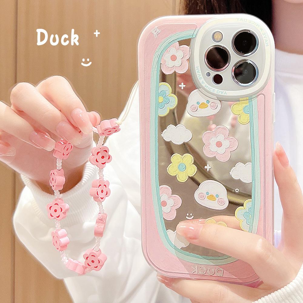 Oil Painting Duck 15 Suitable for Iphone16 IPhone Case 11 Mirror X with Lanyard 8p Makeup Mirror 14pro Max