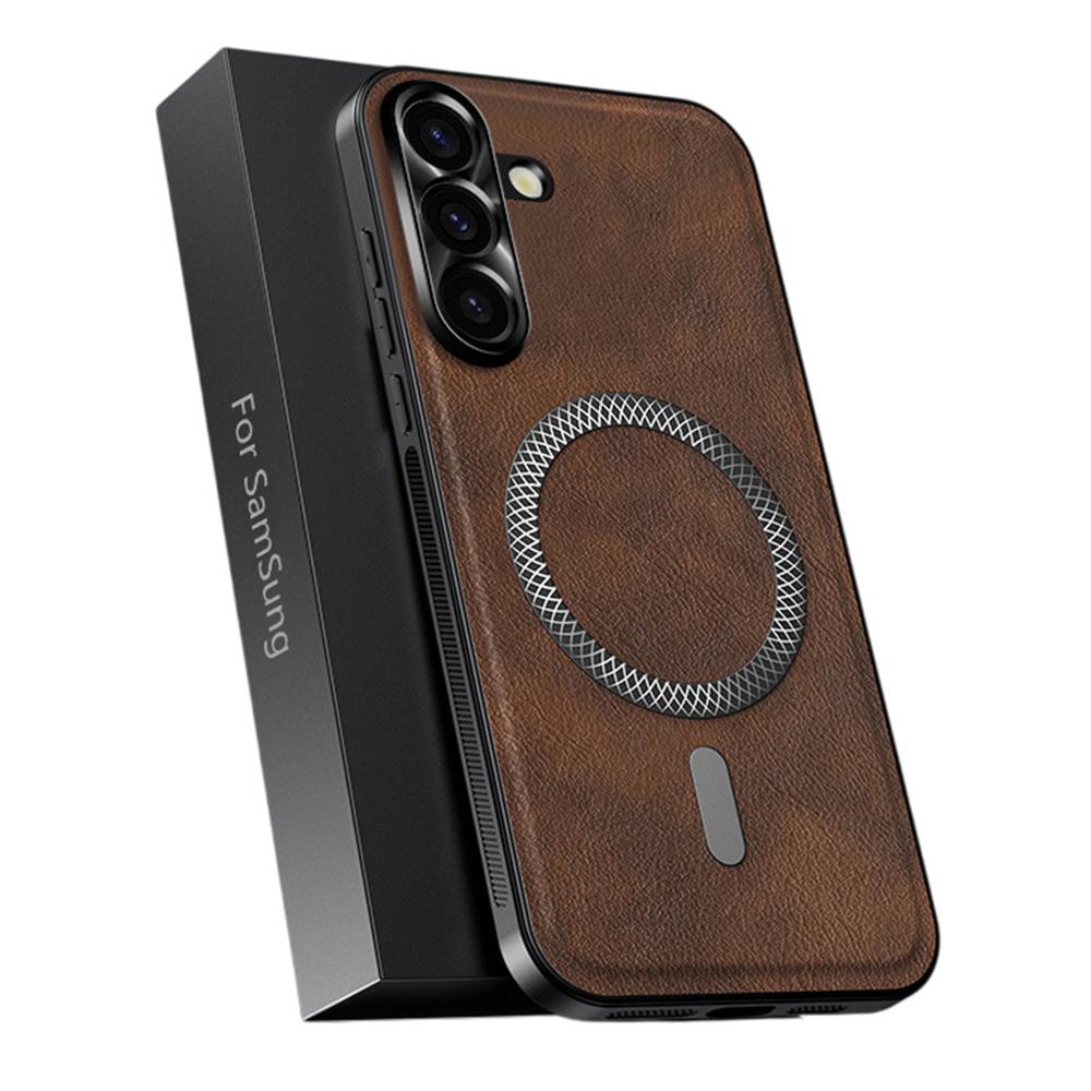 Для Samsung Galaxy S25 Чехол Совместимый с MagSafe PU TPU PC Задняя крышка телефона с металлическим обрамлением объектива