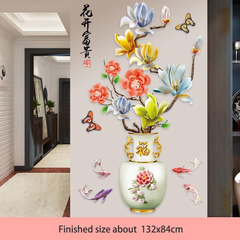 Chinese Style Classical Vase Flower Wall Sticker Rose Lotus Butterfly Decoration Decals Removable Wall Art Home Decor