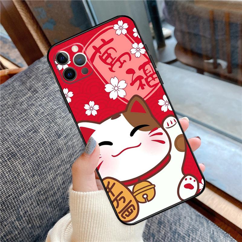 Чехол Maneki Neko Счастливым Котом-Кошкой для Денег для iPhone 14 15 16 Pro Max 11 13 12 Mini X XR XS Plus Мягкий Чехол-Оболочка