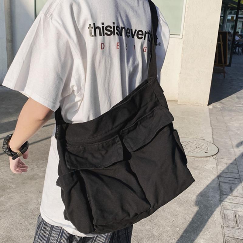 Сумка-мессенджер на одно плечо в стиле инструментальной обработки для мужчин и женщин, холщовая сумка для студентов, школьная сумка, вместительная литературная сумка для отдыха