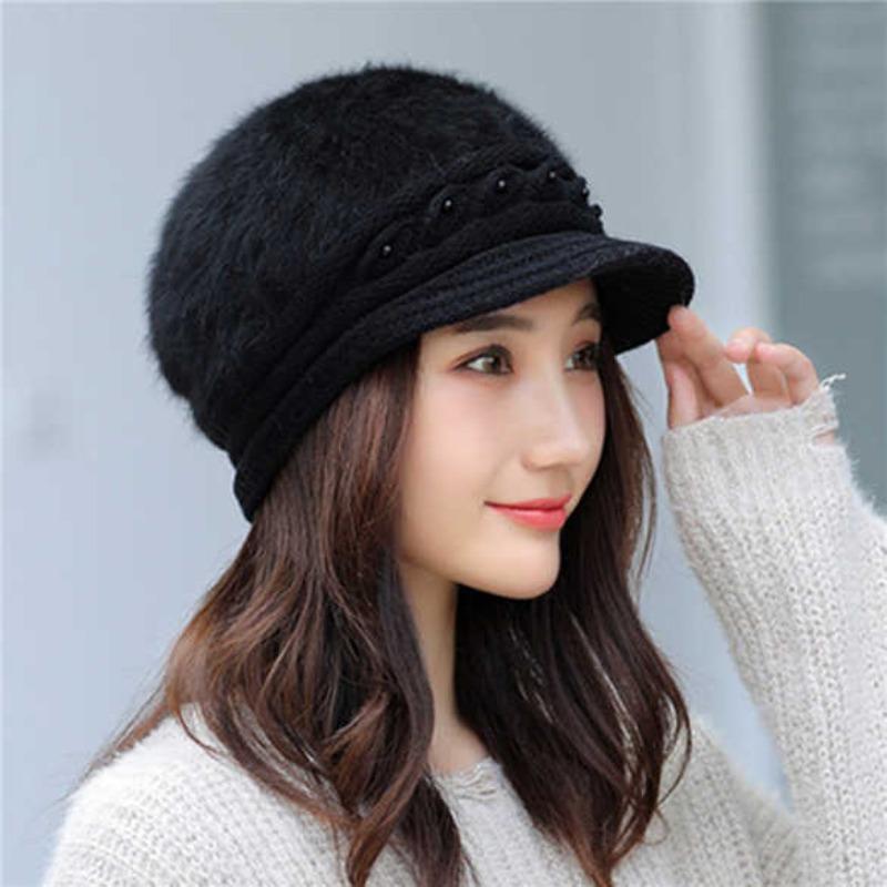 Women's Fall and Winter Knitted Hat Rabbit Hair Hat Velvet Hat
