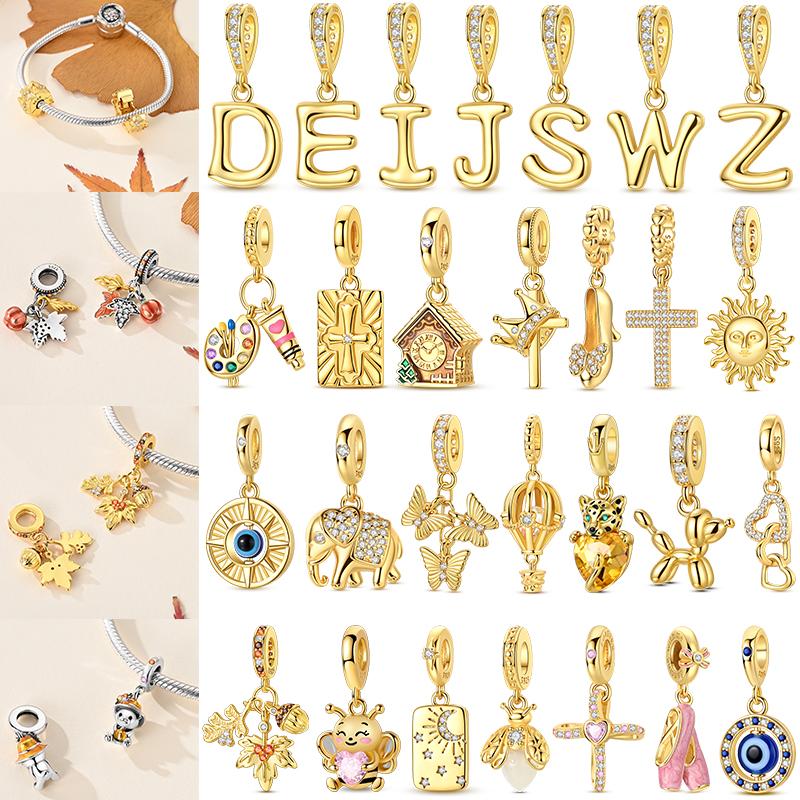 Original Golden Series 925 Silver Luggage Travel Sun Leopard Charms Zirconium DIY Bead Fit Bracelet Jewelry Women Gifts