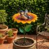 Metal Bird Bath Sunflower Flower Garden Stake Decorative Bee Butterfly Watering Station  Garden