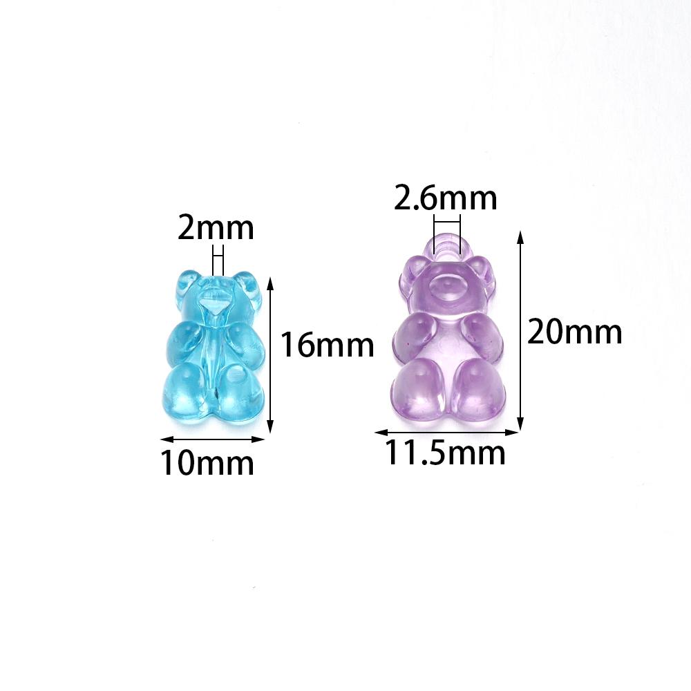 50Pcs Acrylic Mini Bear Pendant  Jelly Colored Vertical Hole Transparent Beads For DIY Handmade Earrings Bracelet Accessories