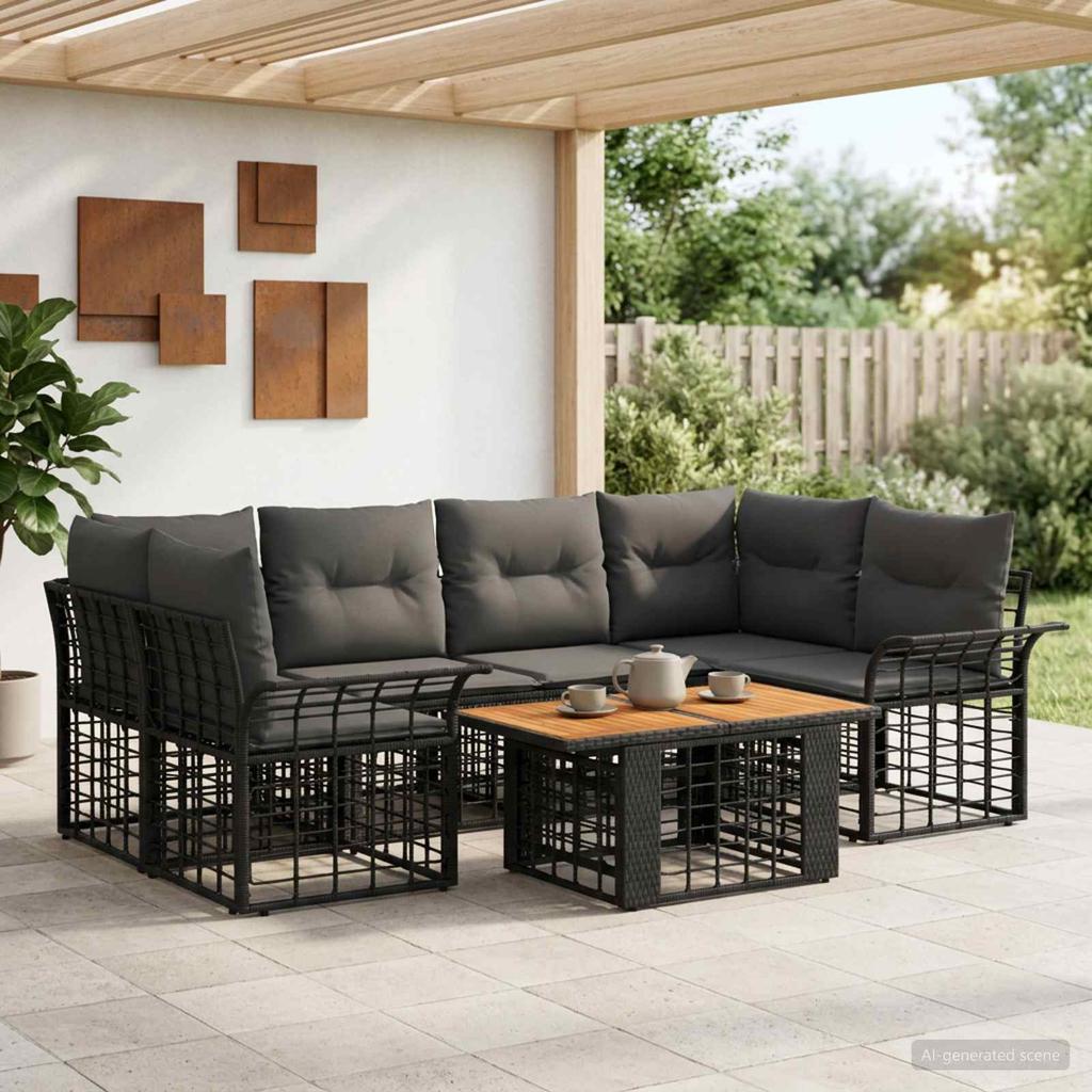 Garden Sofa Set 7 Pieces Black and Dark Grey Poly Rattan
