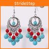 Ethnic Simulation Turquoise Beaded Earrings With Silver Filigree For Summer Outings