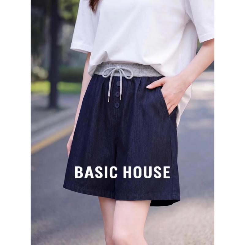 Женские шорты Basic House из смесовой ткани тенсел с высокой талией