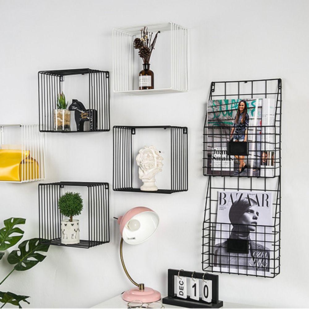 Wall Mounted Magazine File Holder Easy To Install Handle Mail Organizer Metal Mesh Lightweight Foyer Storage Shelf Office