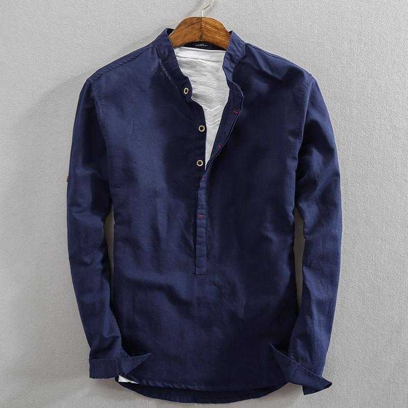 INCERUN Весенние винтажные мужские хлопковые однотонные рубашки с длинными рукавами, топы