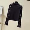 Women's Slim Fit Semi-High Collar Long Sleeve Button Knit Top