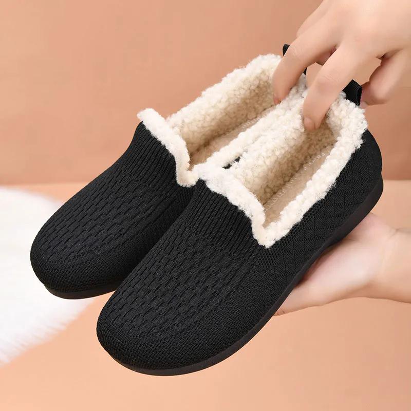 WTEMPO Универсальная обувь большого размера в стиле кэжуал, однотонная, женская, осенне-зимняя, теплая, холодостойкая, плюшевые слипоны