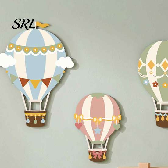 Healing Style Home Wall Decoration 3Pcs Cute Hot Air Balloon Wooden Decor, Cloud Banner Nursery Minimalist Art for Hanging, Playroom Background