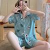 Women's Silk Pajamas Homewear Two-Piece Casual Cute Comfortable Sleepwear Set Ladies Nightwear Loungewear Cartoon Print Clothes