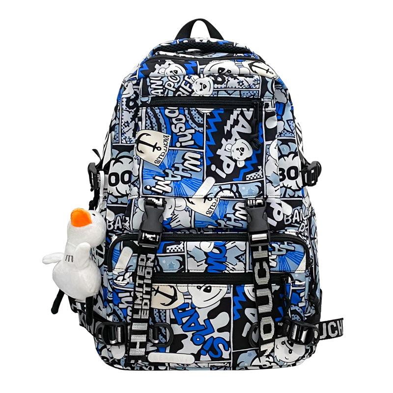 Рюкзак с принтом мультфильма и граффити, студенческий школьный мужской рюкзак большой емкости