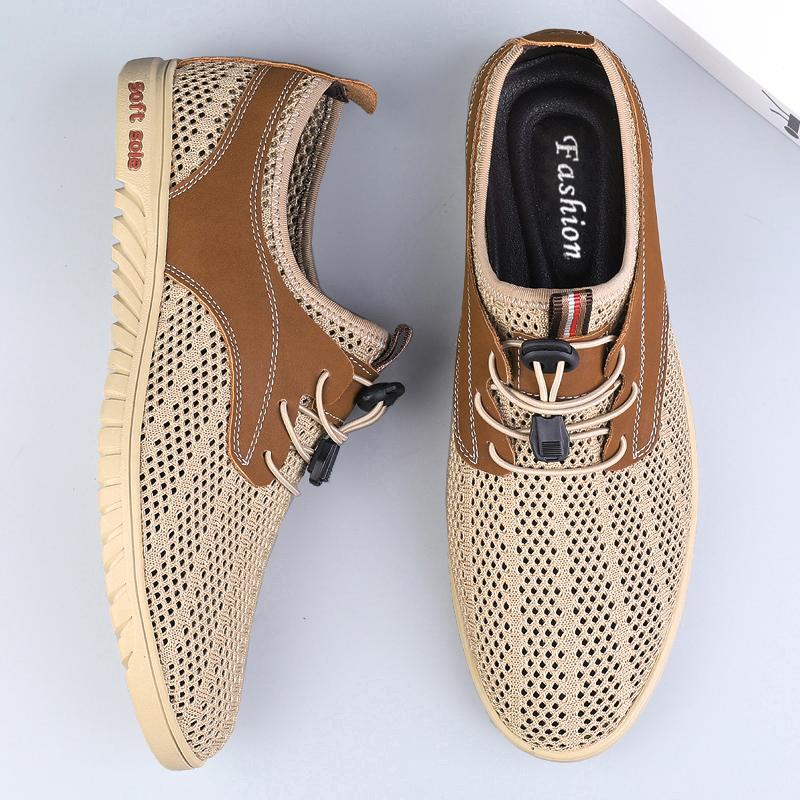 Летняя мужская сетчатая обувь для отдыха, дышащая мужская повседневная обувь, удобная обувь для отдыха и прогулок, сшитая вручную мужская обувь на шнуровке без каблуков Lazy Shoes