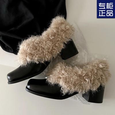 Туфли Мюли Мао Мао с квадратным носком, на теплом толстом каблуке, новые осенне-зимние, французский средний каблук, бархатные одинарные туфли женские