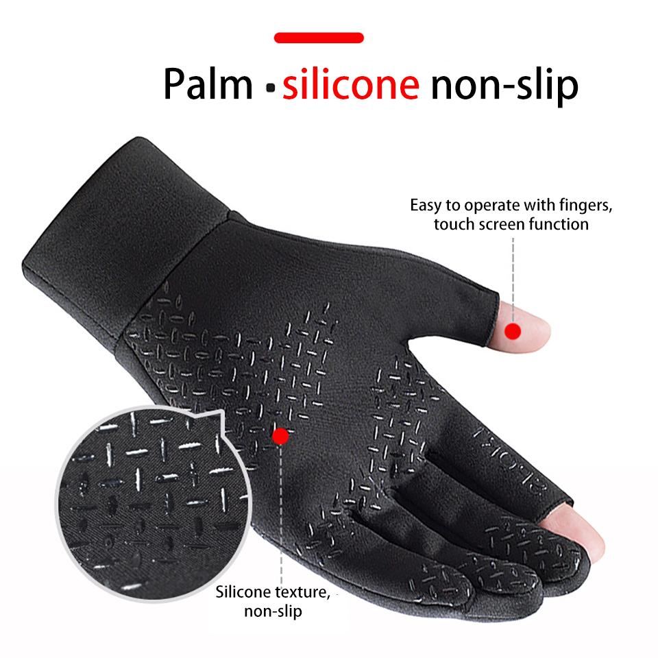 1 Pair Winter Fishing Gloves Women Men Universal Keep Warm Fishing Protection Anti-slip Gloves 2 Cut Fingers Outdoor Use Angling