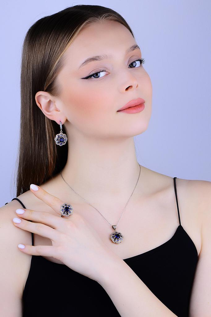 Серебряное кольцо с цветочным дизайном, серебряное кольцо с сапфировым камнем, уникальное серебряное кольцо с османским дизайном, идея роскошного женского подарка для женщин