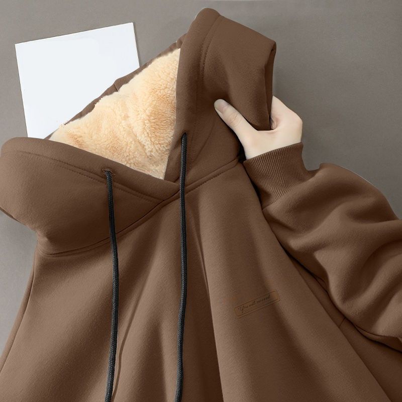 Парная зимняя толстовка с капюшоном из флиса ягненка, однотонная, на кулиске, с эластичными манжетами, женская, мужская, осенне-зимняя