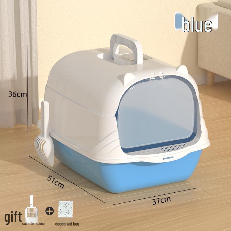 Extra Large Enclosed Cat Litter Box with Handle - Anti-Splash, Odor-Proof Design.